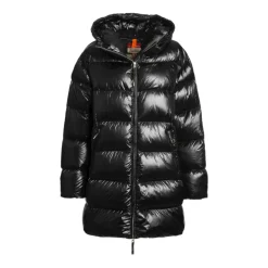 Schwarze Daunenjacke mit Kapuze