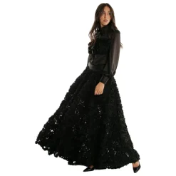 Schwarze Durchsichtige Bluse mit Goldenen Metallknöpfen