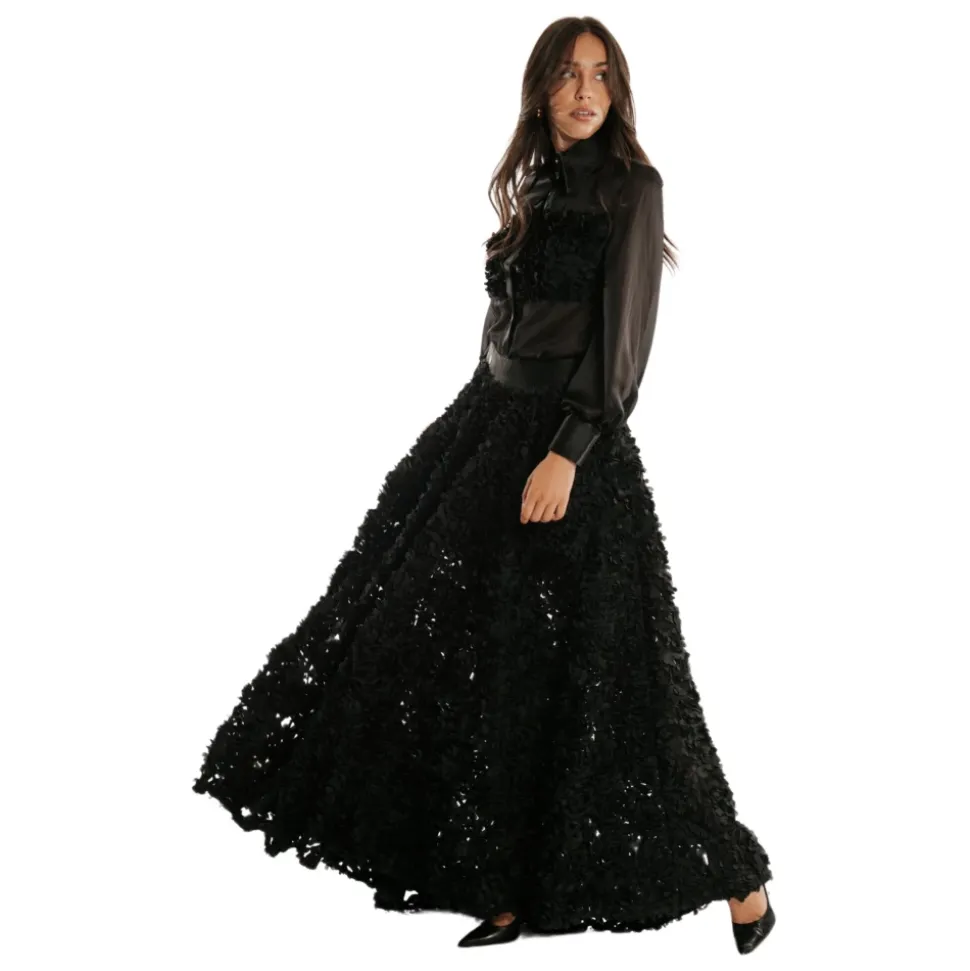 Schwarze Durchsichtige Bluse mit Goldenen Metallknöpfen
