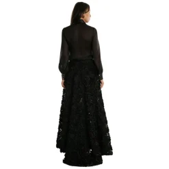 Schwarze Durchsichtige Bluse mit Goldenen Metallknöpfen