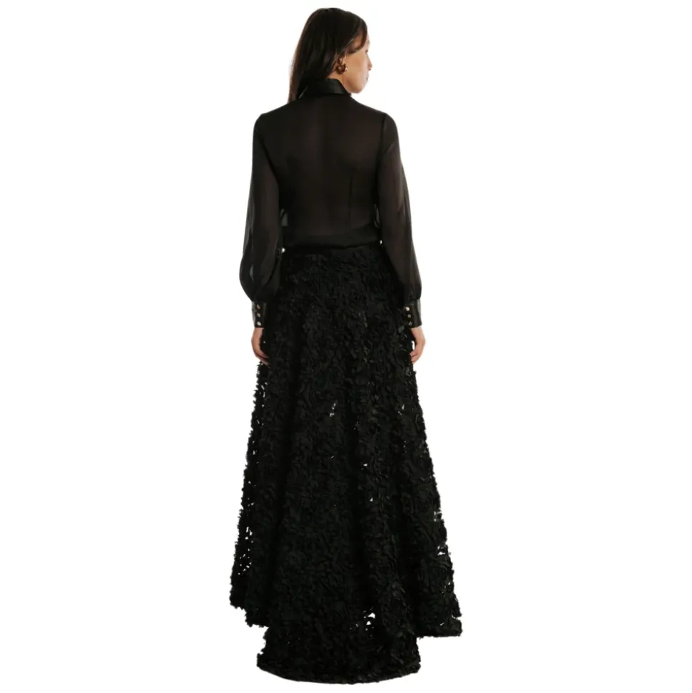 Schwarze Durchsichtige Bluse mit Goldenen Metallknöpfen