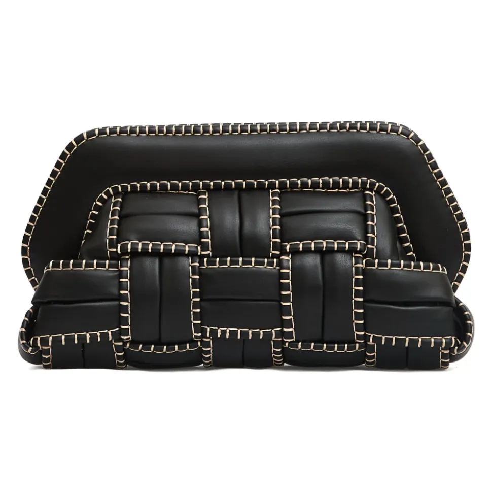 Schwarze Gewebte Gesteppte Clutch Tasche