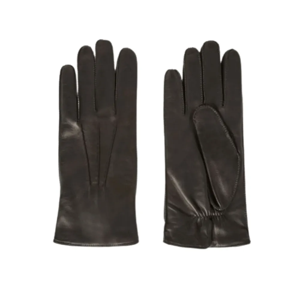 Schwarze Lammleder-Handschuhe mit Strickwolle