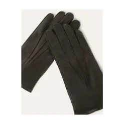 Schwarze Lammleder-Handschuhe mit Strickwolle