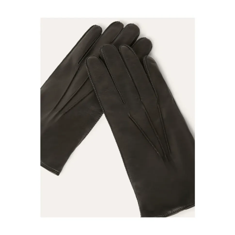 Schwarze Lammleder-Handschuhe mit Strickwolle