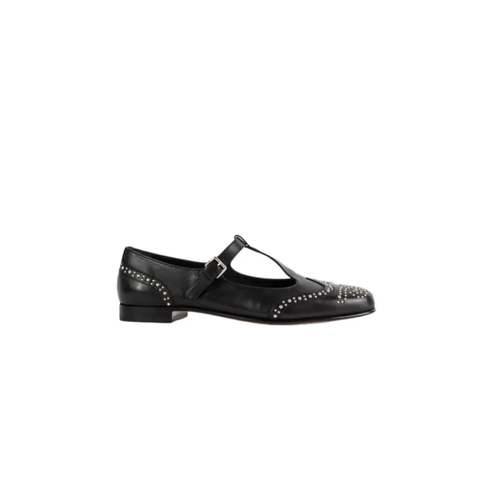 Schwarze Lederballerinas mit Nieten