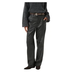 Schwarze Lederhose mit geradem Bein