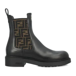 Schwarze Lederstiefel mit FF-Muster