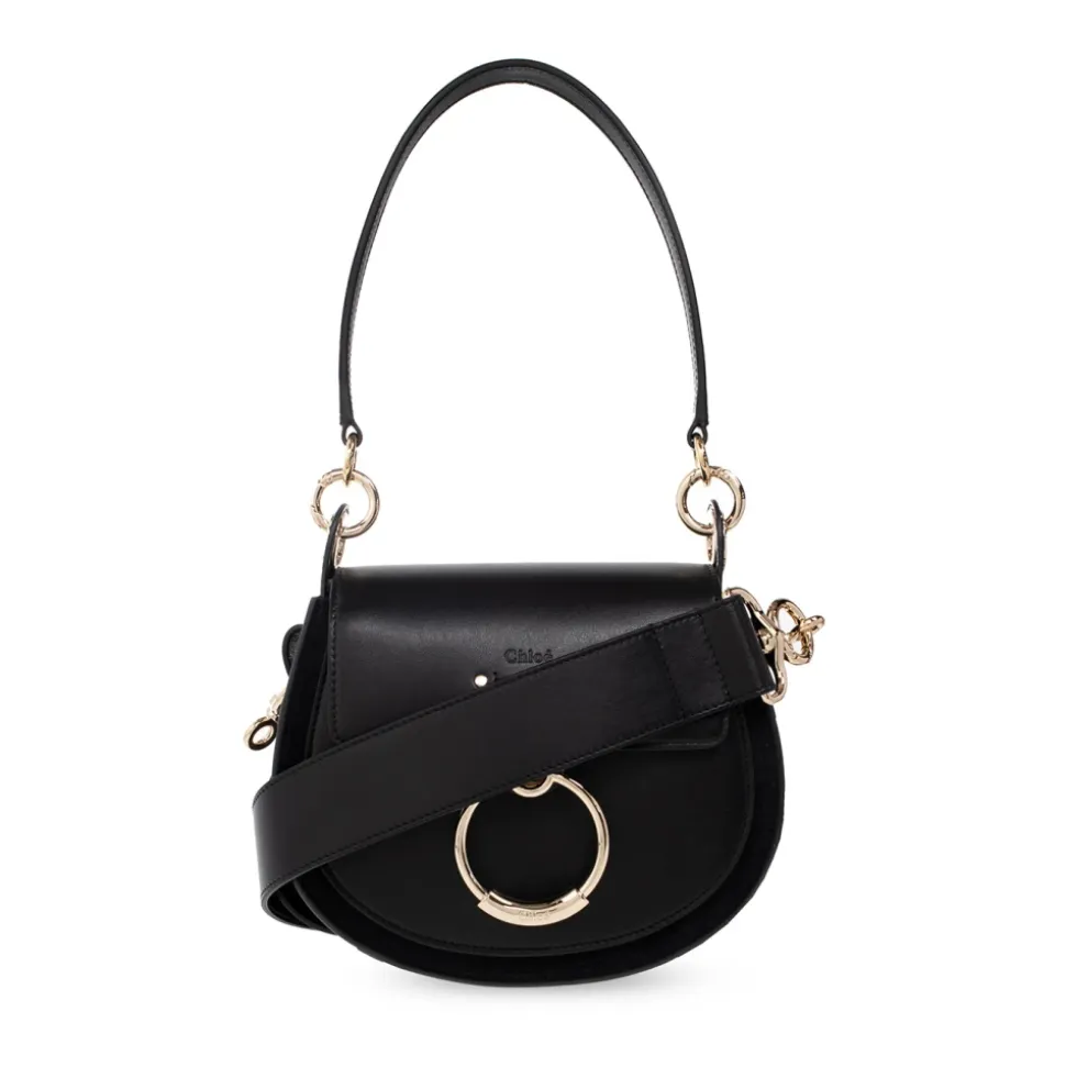 Schwarze Mini Schultertasche mit Ring