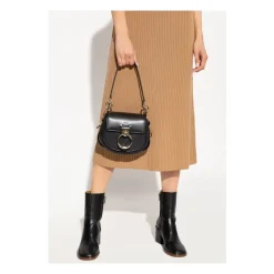 Schwarze Mini Schultertasche mit Ring