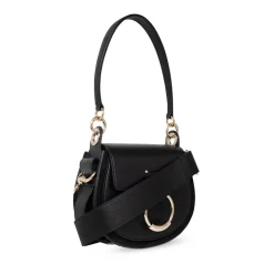 Schwarze Mini Schultertasche mit Ring