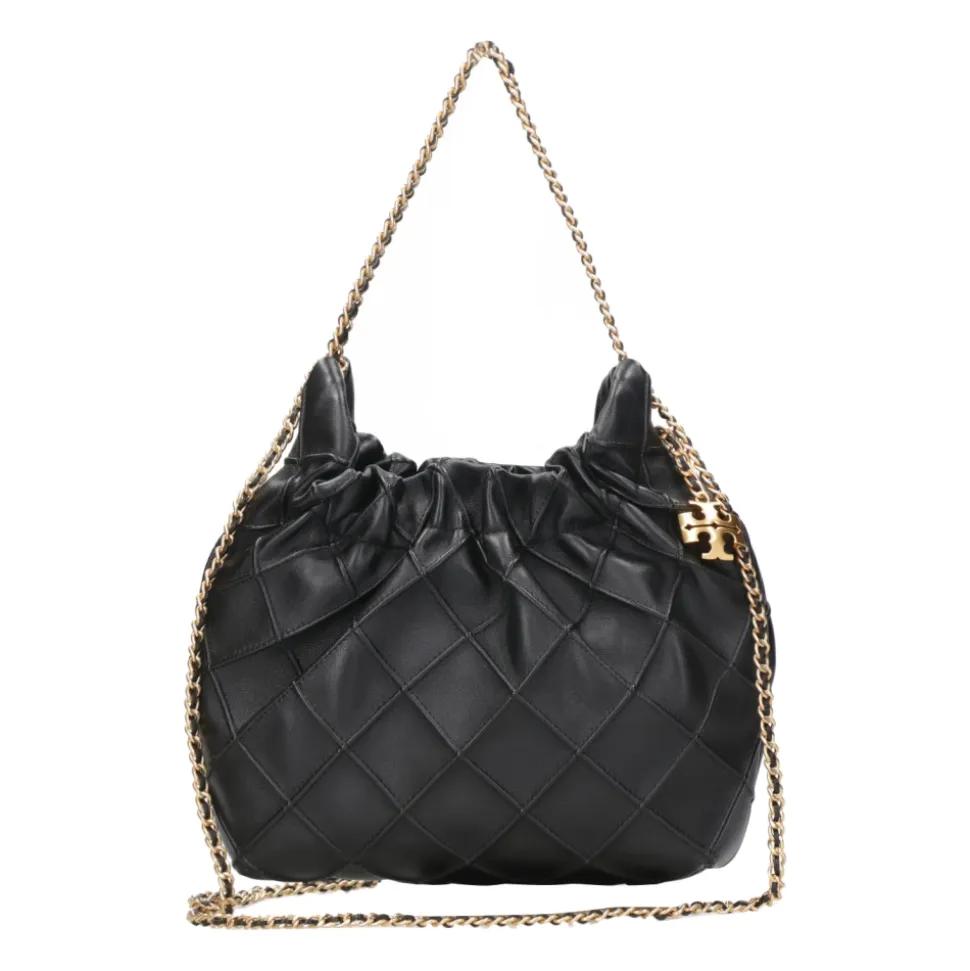 Schwarze Nappa-Schultertasche mit Steppmuster