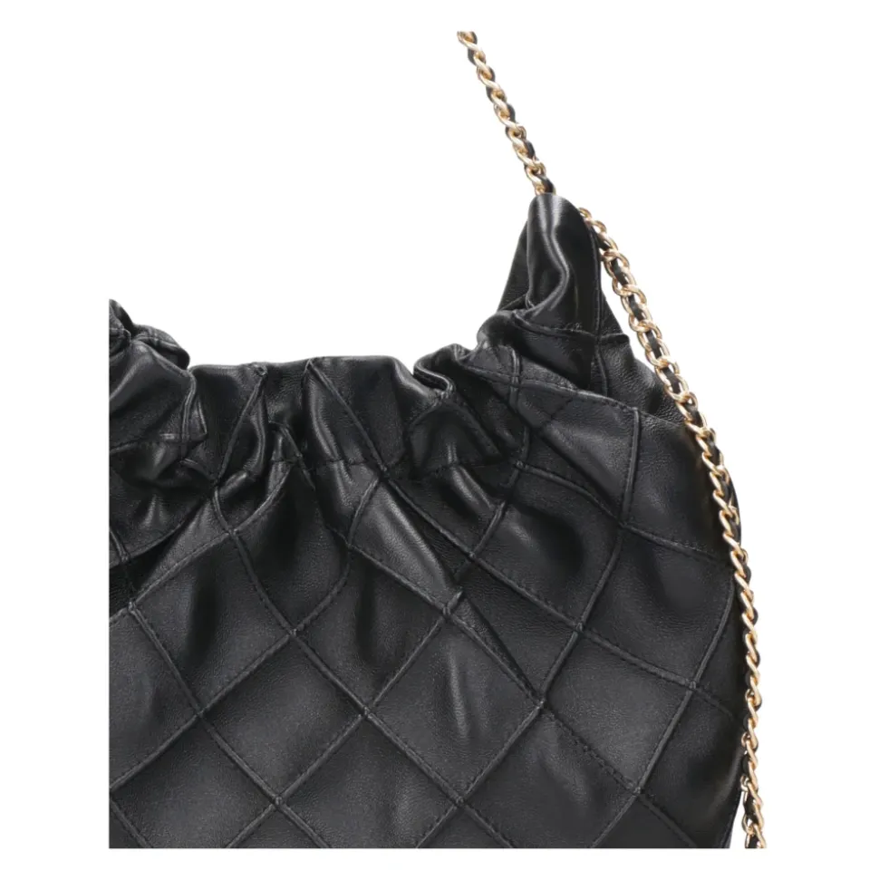 Schwarze Nappa-Schultertasche mit Steppmuster