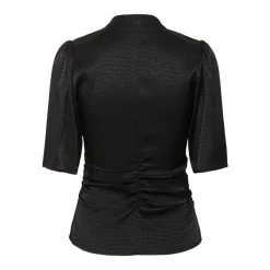 Schwarze Satinbluse mit V-Ausschnitt