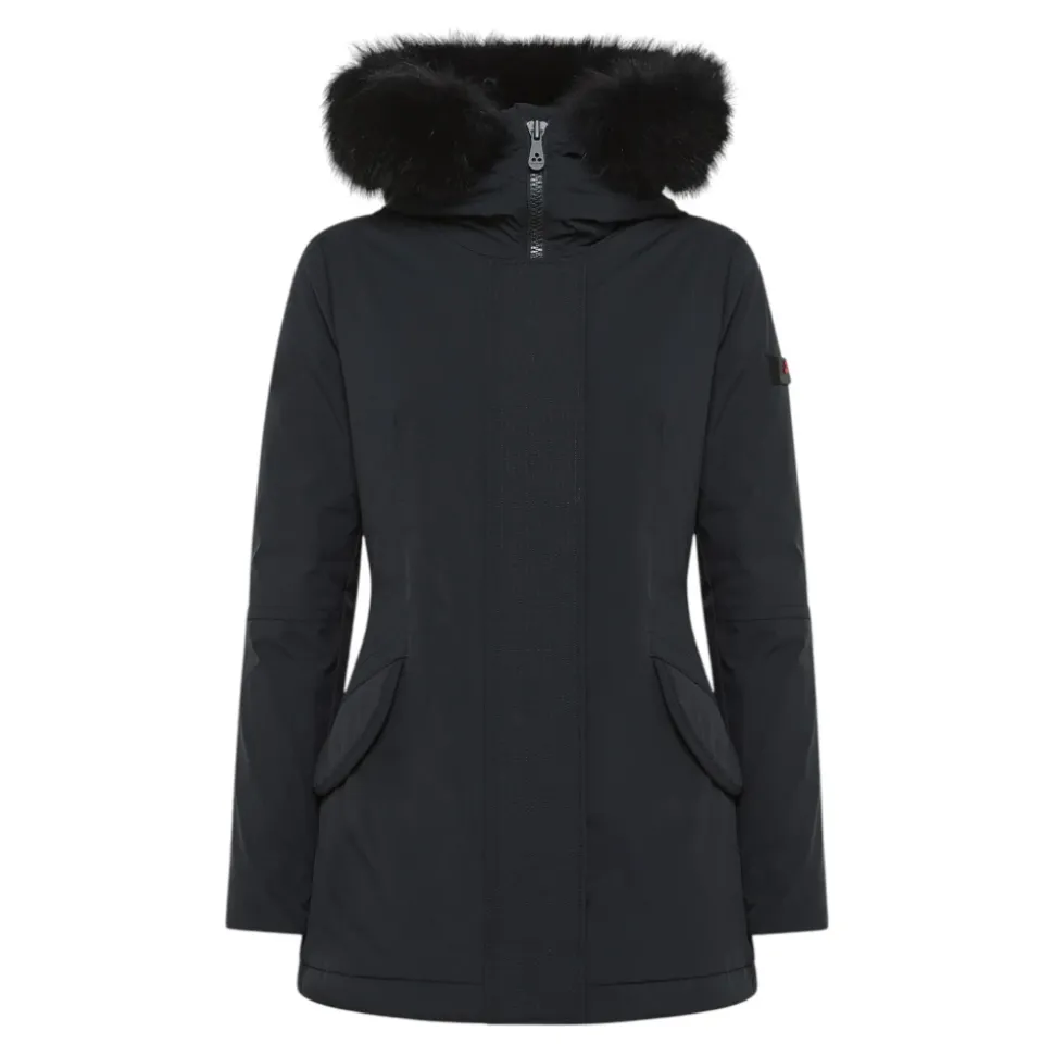 Schwarze Slim Jacke mit Pelzkragen