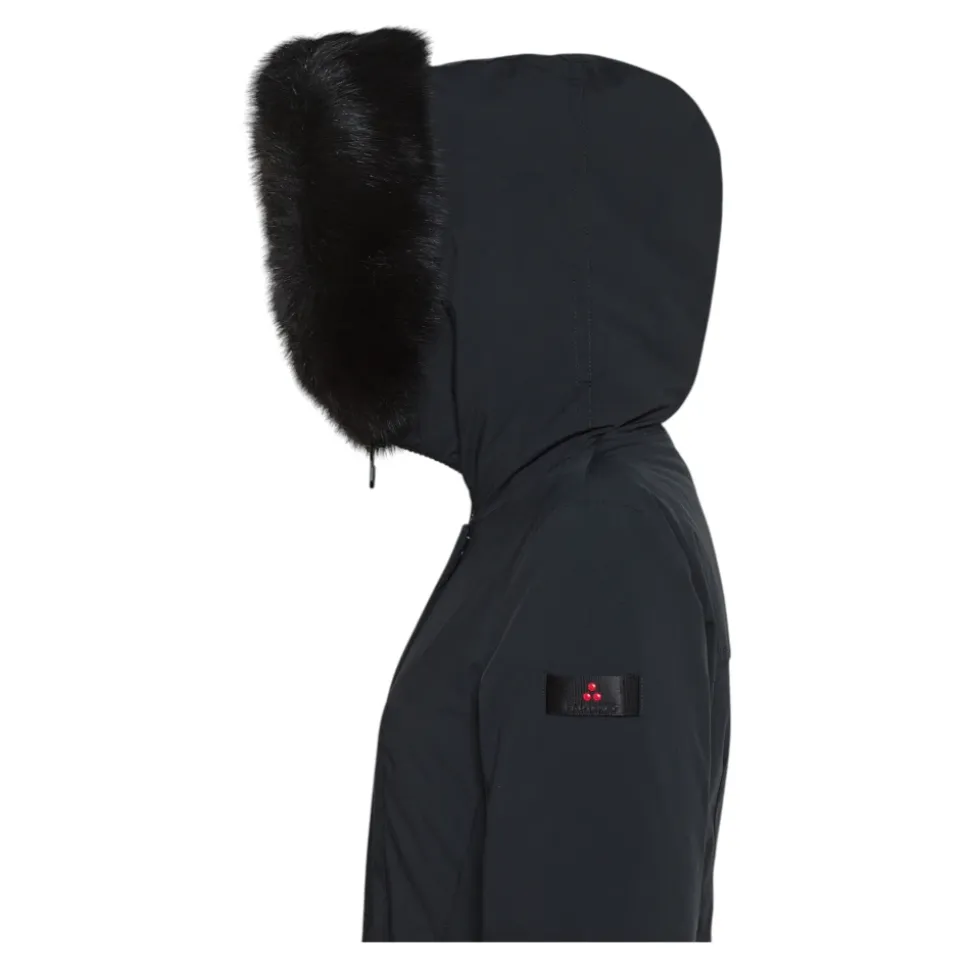 Schwarze Slim Jacke mit Pelzkragen