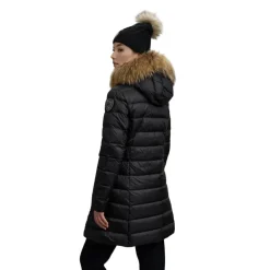 Schwarze Steppjacke mit Pelzbesatz