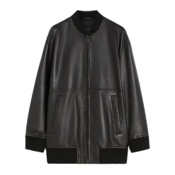 Schwarze Tattico Leder Bomberjacke
