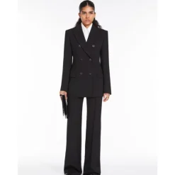 Schwarze Wollhose mit hoher Taille