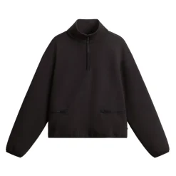 Schwarzer Baumwollpullover mit Reißverschluss