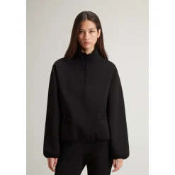 Schwarzer Baumwollpullover mit Reißverschluss