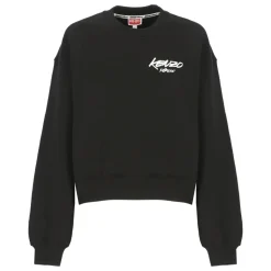 Schwarzer Baumwoll-Sweatshirt Rundhalsausschnitt Logo