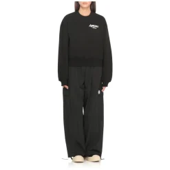 Schwarzer Baumwoll-Sweatshirt Rundhalsausschnitt Logo