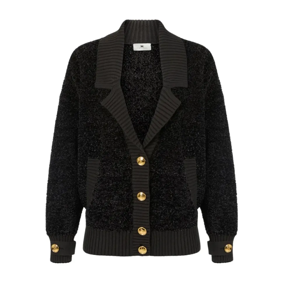 Schwarzer Pullover mit Gold Metallknöpfen