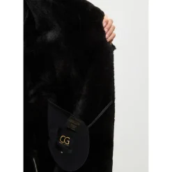 Schwarzer, wendbarer Shearling-Mantel in Langform aus Kunstleder