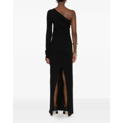 Schwarzes One-Shoulder-Kleid mit Schlitz hinten