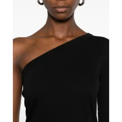 Schwarzes One-Shoulder-Kleid mit Schlitz hinten