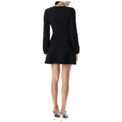 Schwarzes Paillettenstrick Minikleid