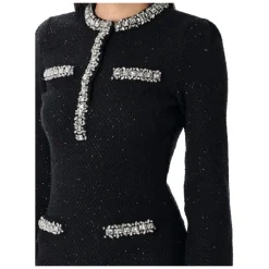 Schwarzes Paillettenstrick Minikleid