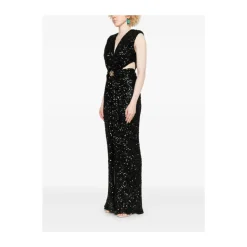 Schwarzes ärmelloses Kleid mit V-Ausschnitt und Cut-Out-Details