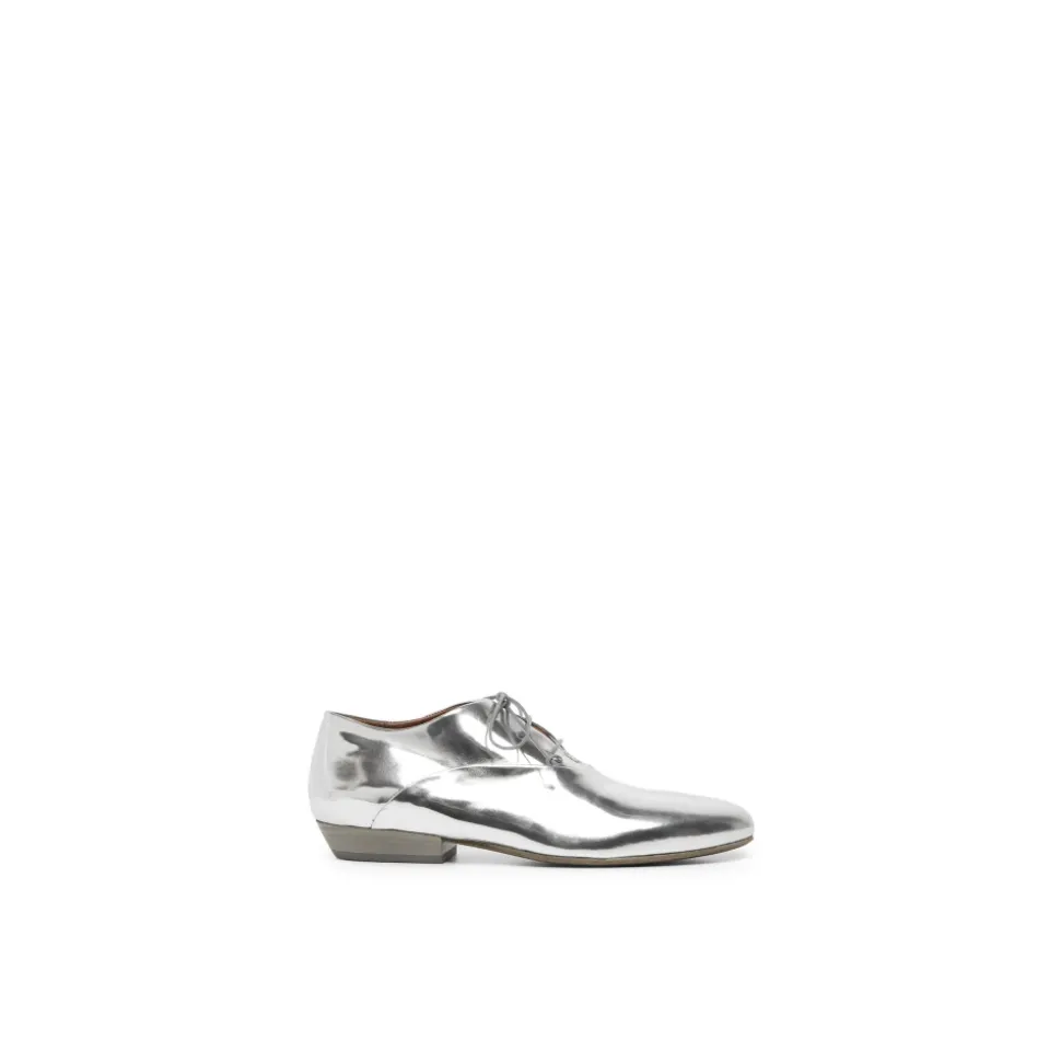 Silberfolie Spiegel Leder Derby Schuhe