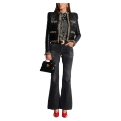 Steppjacke aus Leder mit Kettenbesatz