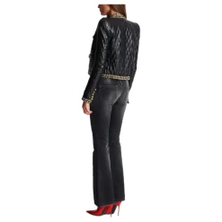 Steppjacke aus Leder mit Kettenbesatz