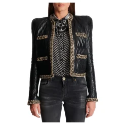 Steppjacke aus Leder mit Kettenbesatz