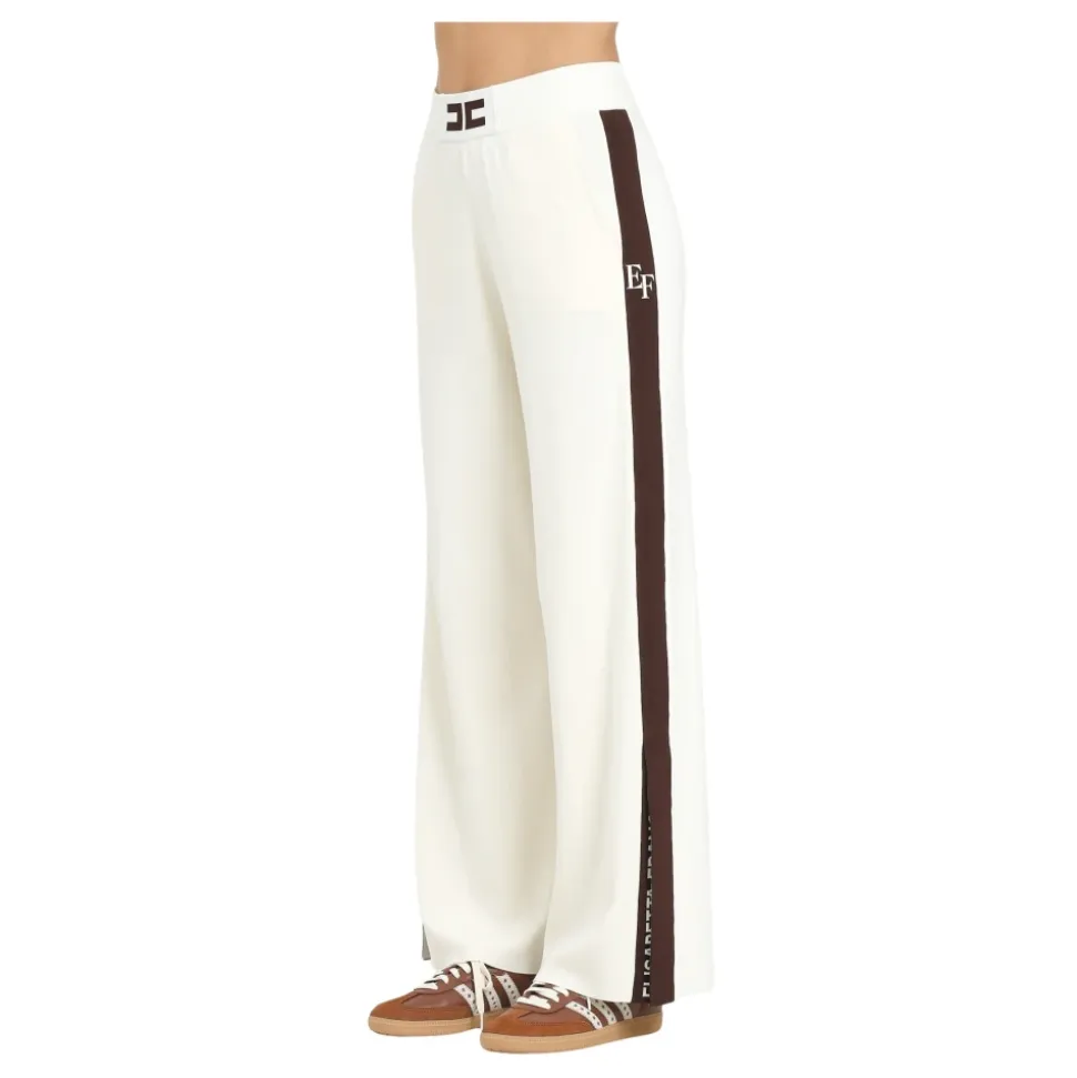Strick cremefarbene Hose regular fit Palazzo