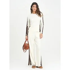 Strick cremefarbene Hose regular fit Palazzo
