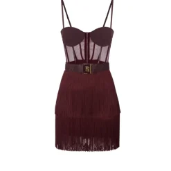 Tüll Minikleid mit Fransenskirt