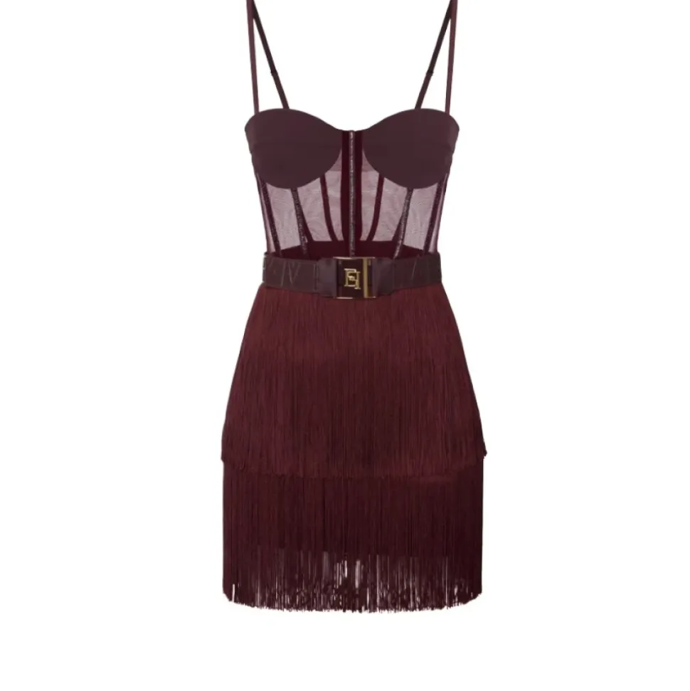 Tüll Minikleid mit Fransenskirt