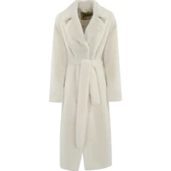 Weiße Kunstpelzjacke V-Ausschnitt