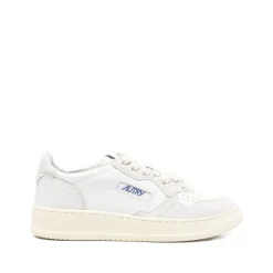 Weiße Leder Glitter Sneakers
