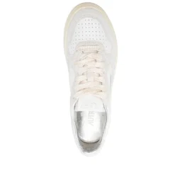 Weiße Leder Glitter Sneakers