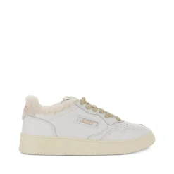 Weiße Leder Sneakers mit Shearling-Besatz