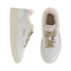 Weiße Leder Sneakers mit Shearling-Besatz