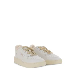 Weiße Leder Sneakers mit Shearling-Besatz