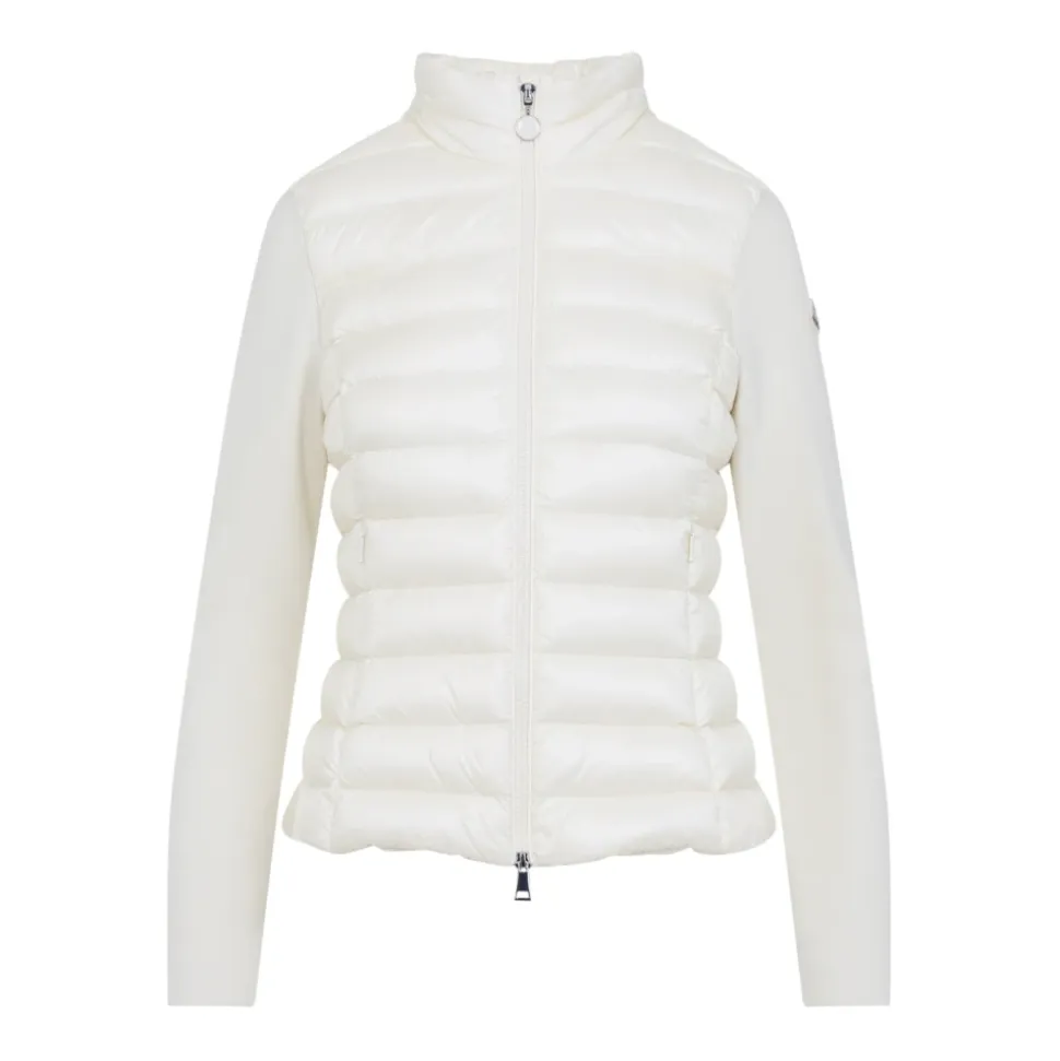 Weiße Wolljacke mit Feder-Einsatz