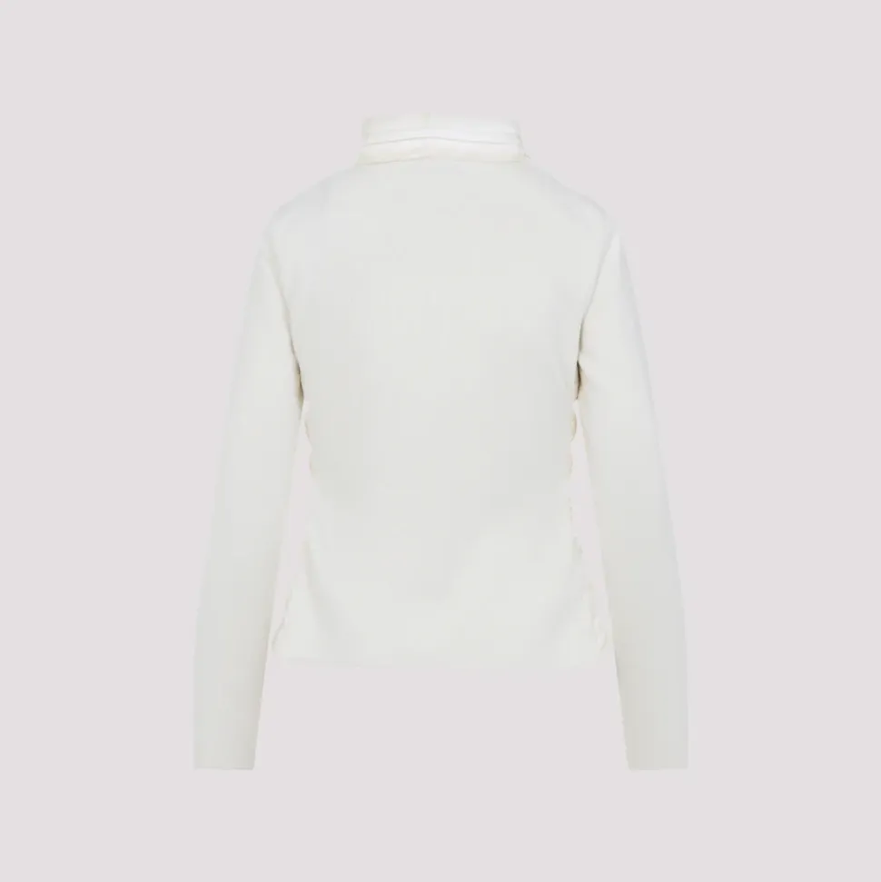 Weiße Wolljacke mit Feder-Einsatz